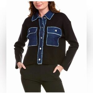Nanette Lepore Black/Denim Contrast Streetwear Casual Trucker Jacket SZ-M
